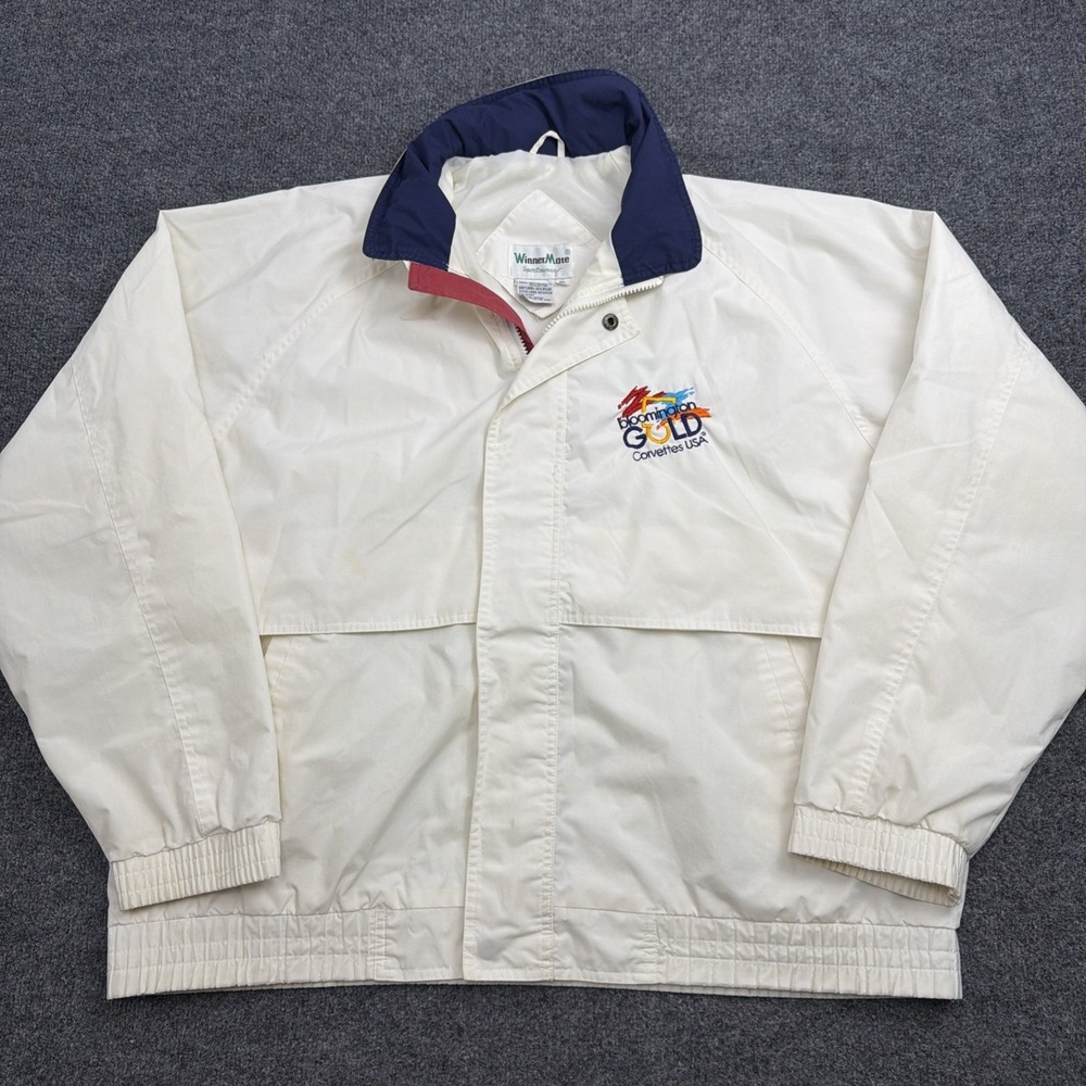 Vintage Corvette Jacket Mens XL Bloomington Gold Windbreaker Winner Mate White